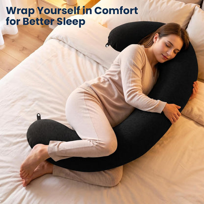 TranquilRelax C Shaped Body Pillow for Side Sleepers, Memory Foam Long Pillow for Leg, Hip & Back Support, Soft Washable Cover,Grey-47"*10"