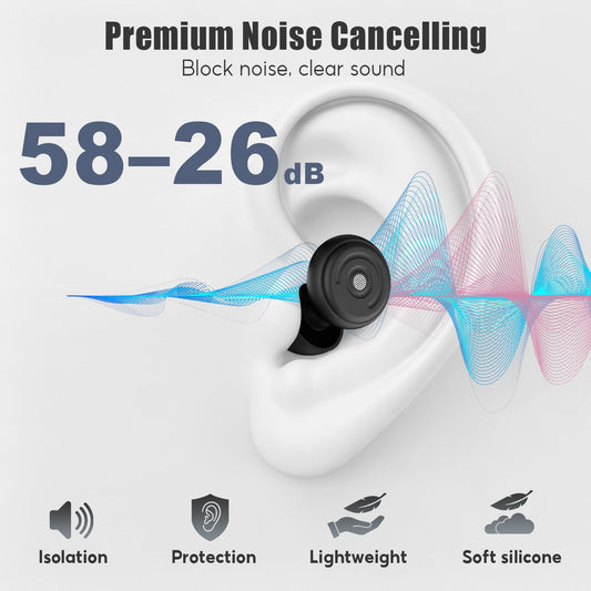 58-26dB Dual Mode Noise Cancelling Ear Plugs for Sleeping, Ear Protection – Flexible Soft Silicone Reusable Earplugs for Side Sleepers, Concerts, Airplane and Focus, with Portable Case