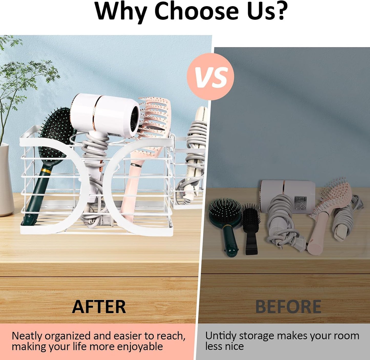 Elegant White Cabinet Door/Wall Mounted 3-in-1 Hair Dryer Holder | Stylish Bathroom Organiser, For Hair Dryer & Straightener, Hair Brush & Accessories