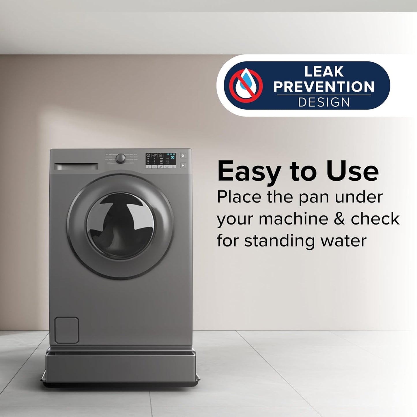Camco Low Profile Washing Machine Drain Pan with PVC Fitting, 29 inch x 33 inch ID and 31 inch x 35 inch OD - Protects Your Floors from Washing Machine Leaks - Easy to Use - Pewter - 20788