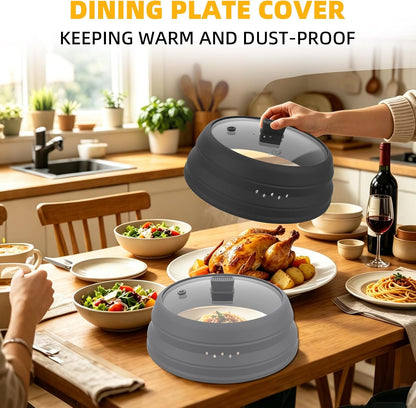Microwave Splatter Cover Glass Guard Lid with Collapsible Silicone for Food Pot Plate Cover 9.8 inch Dark Blue