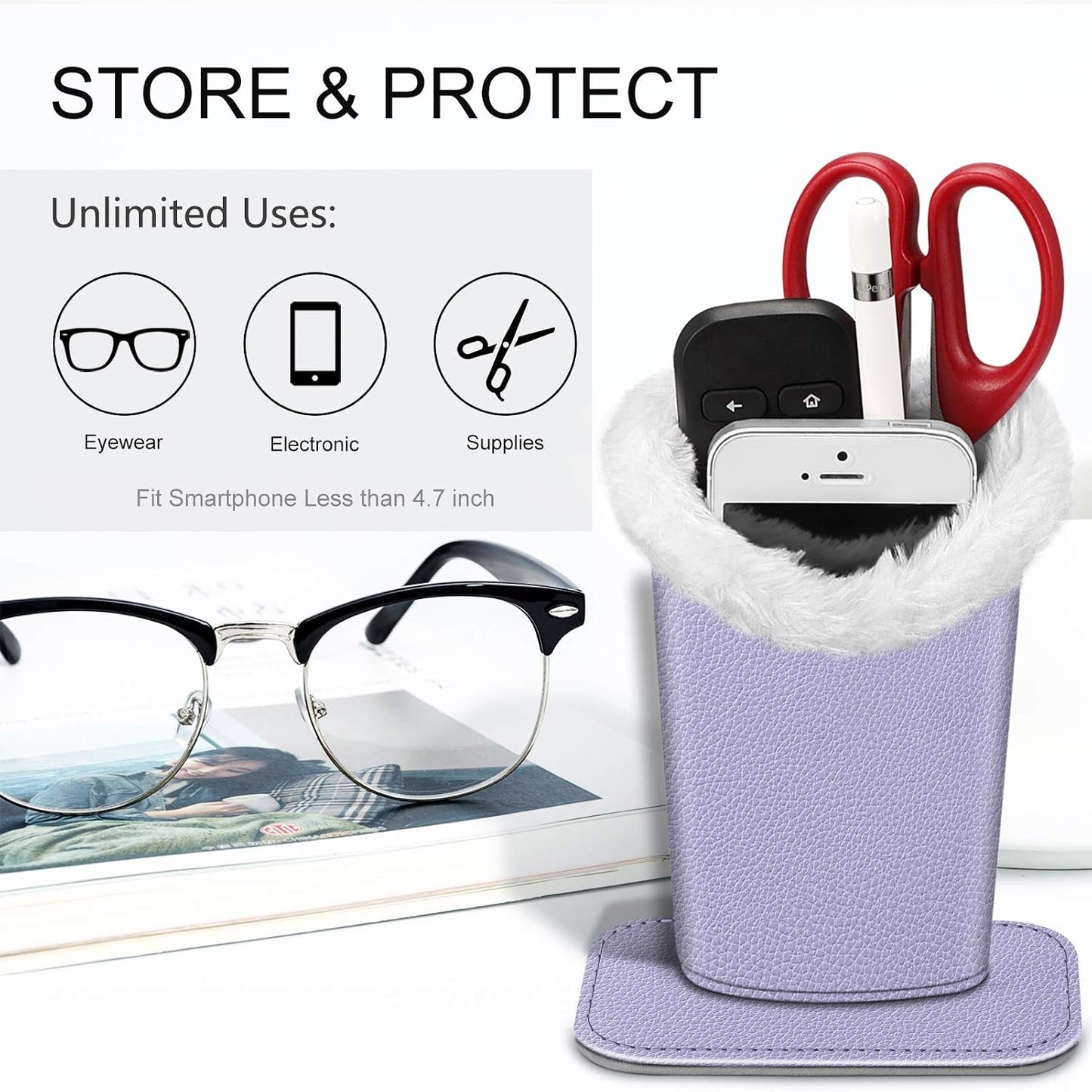 FINTIE Plush Lined Eyeglasses Holder, Glasses Stand Case For Nightstand | Soft Plush Lining, Bedside Eyeglasses Holder, Office Desktop Organizer, Small Item Storage, Anti-Scratch - Colors A
