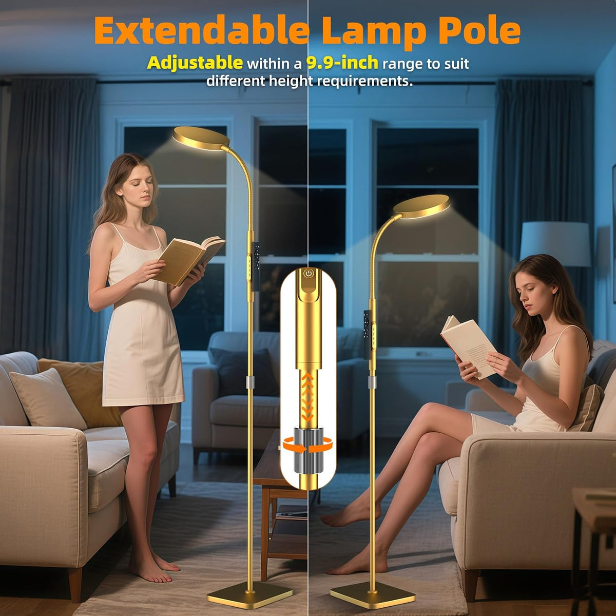 PACOVY Floor Lamp, Adjustable Height Floor Lamps for Living Room Bedroom, 120 LED Super Bright Standing Lamp Remote & Touch Control Dimmable Gooseneck Tall Stand Reading Lamp for Office Craft, Black