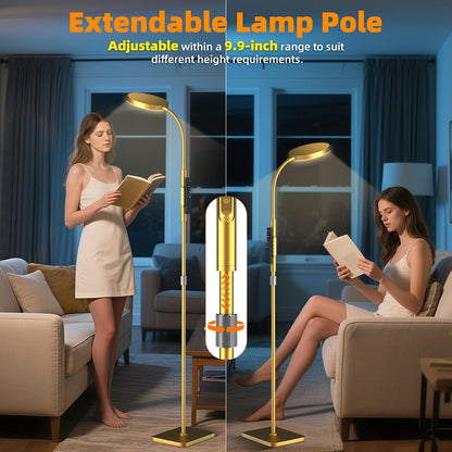 PACOVY Floor Lamp, Adjustable Height Floor Lamps for Living Room Bedroom, 120 LED Super Bright Standing Lamp Remote & Touch Control Dimmable Gooseneck Tall Stand Reading Lamp for Office Craft, Black