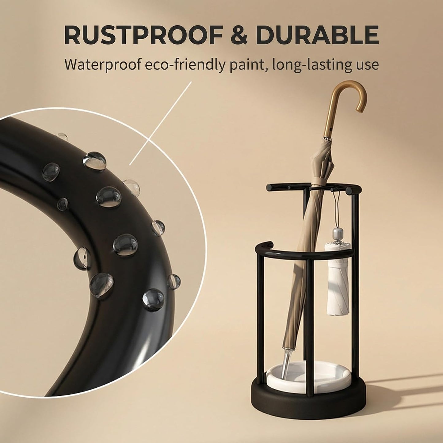 Umbrella Stand with Detachable Drip Tray, Rustproof Entryway Storage Rack | Removable Drip Tray, Rustproof Sturdy Metal, Space-Saving Organizer, Multi-Use for Umbrellas, Easy Install for Home Office