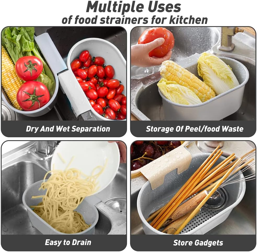 Sink Drain Strainer Basket, Abnaok Multifunction Sink Strainer Kitchen Food Catcher for Filter Kitchen Waste and Wash Vegetables Fruits (Grey)