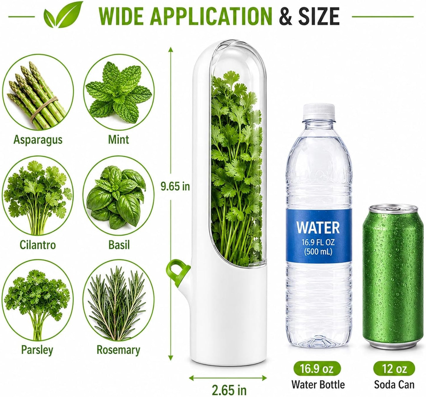 3 Pack Herb Keeper for Fridge with Water Reservoir, 2.65 x 9.65 in | 3 slim herb pods; clear covers; water reservoirs; fits cilantro, parsley, mint, rosemary and green onions; 2.65 x 9.65 in