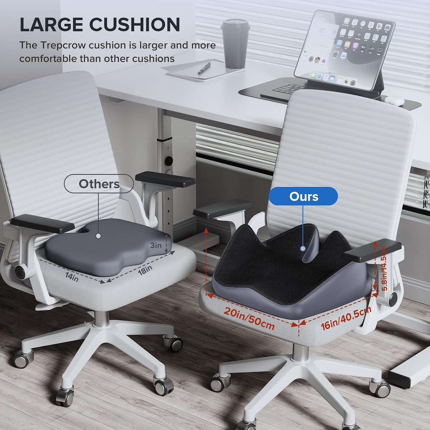 Coccyx Seat Cushion, U-Shaped Memory Foam Office Chair | High-Density Memory Foam Helps Reduce Tailbone Pressure; Washable Mesh Cover, Anti-Slip Base for Office Chair, Car & Travel