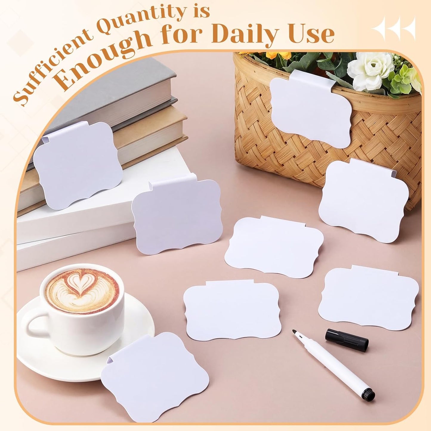 50 Pcs Black Basket Labels Clip on for Storage Bins, Removable PVC Bin Clip Labels with 4 Chalk Markers for Basket Pantry Cubes Organization Container