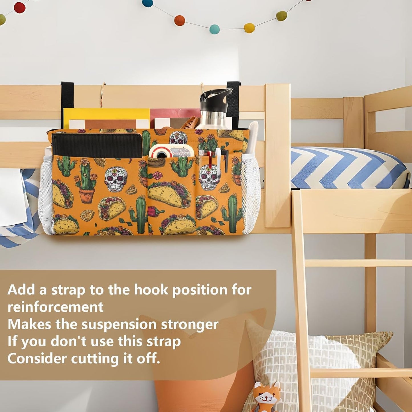 Bedside Caddy Hanging Bunk Bed Caddy Bed Organizer Hanging Pocket with 2 Hooks Bedside Storage Organizer Pocket Bag Holder Checkered Light Green - Colors B