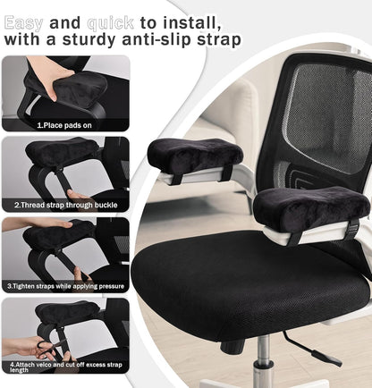 THARAHT 2pcs Ergonomic Blue Mesh Gel Memory Foam Armrest Support Pillow Anti Slip Adjustable Office Chair Games Home Wheelchairs