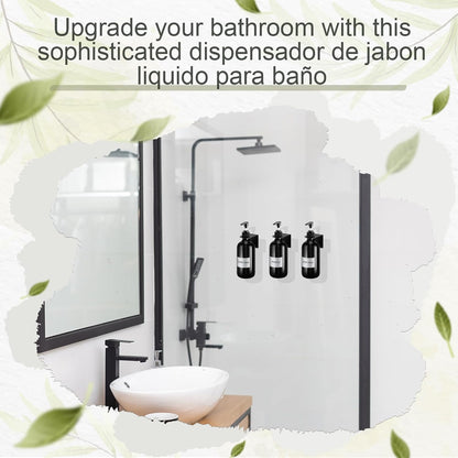 6 Pack Shampoo and Conditioner Dispenser Wall Mount 17oz No Drill Shampoo and Conditioner Dispenser with Matte Pump and Waterproof Labels Shower Soap Bottles Wall Mounted for Home Bathroom