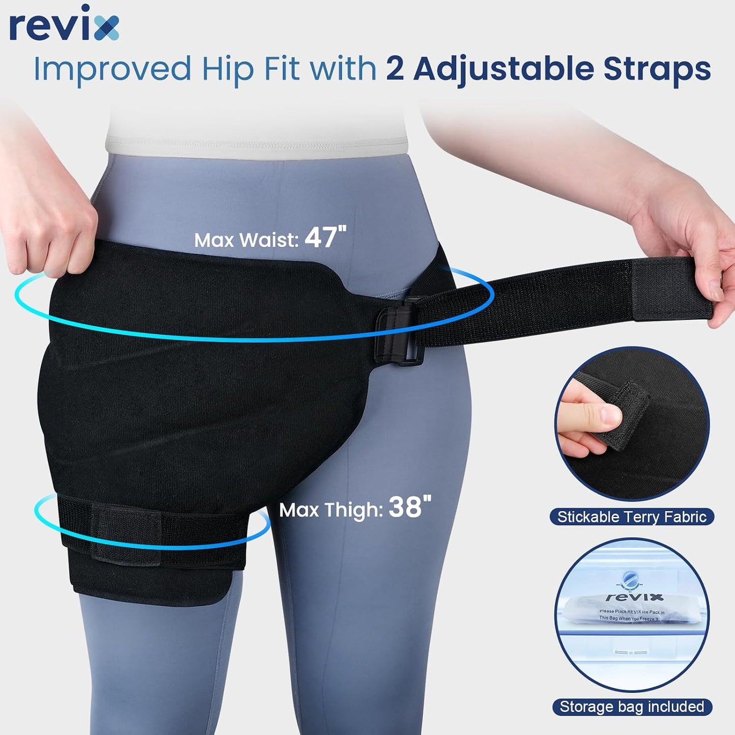 REVIX Extra Large Hip Ice Pack Wrap After Surgery, Hot Cold Packs for Hip | Reusable Gel Cold Pack for Hip Replacement Recovery, Sciatic Nerve, Cold Therapy Hip Flexor Compression Wrap, Black