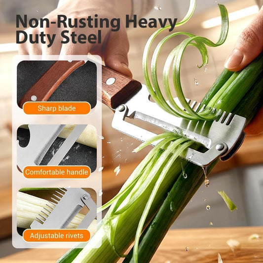 2PCS Multifunction Vegetable Peeler for Kitchen, Stainless Steel Fruit & Potato Peeler with Bottle Opener and Wooden Handle, 3-in-1 Kitchen Gadget for Carrot, Pumpkin, Cucumber and Veggie