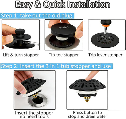 AzWzz Universal Tub Stopper Bathtub Drain Plug, Pop Up Tub Drain Hair Catcher, Drain Cover with Strainer, for 1-3/8 to 2in Bath Drain Hole