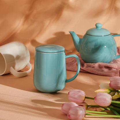 Sweese 20 OZ Porcelain Tea Mug with Infuser and Lid, Loose Leaf Tea Cup, Gifts for Tea Lover - Mint Green