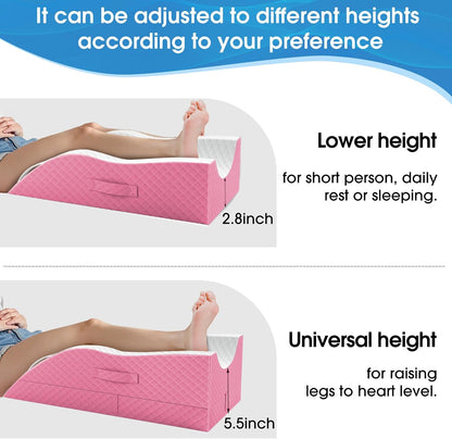 TranquilRelax Leg Elevation Pillows for After Surgery, Wedge Pillow, Grey | Memory Foam, All-around Knee & Ankle Support for Swelling, Height-adjustable, Nop-Slip Bottom, Washable Cover, Single-leg