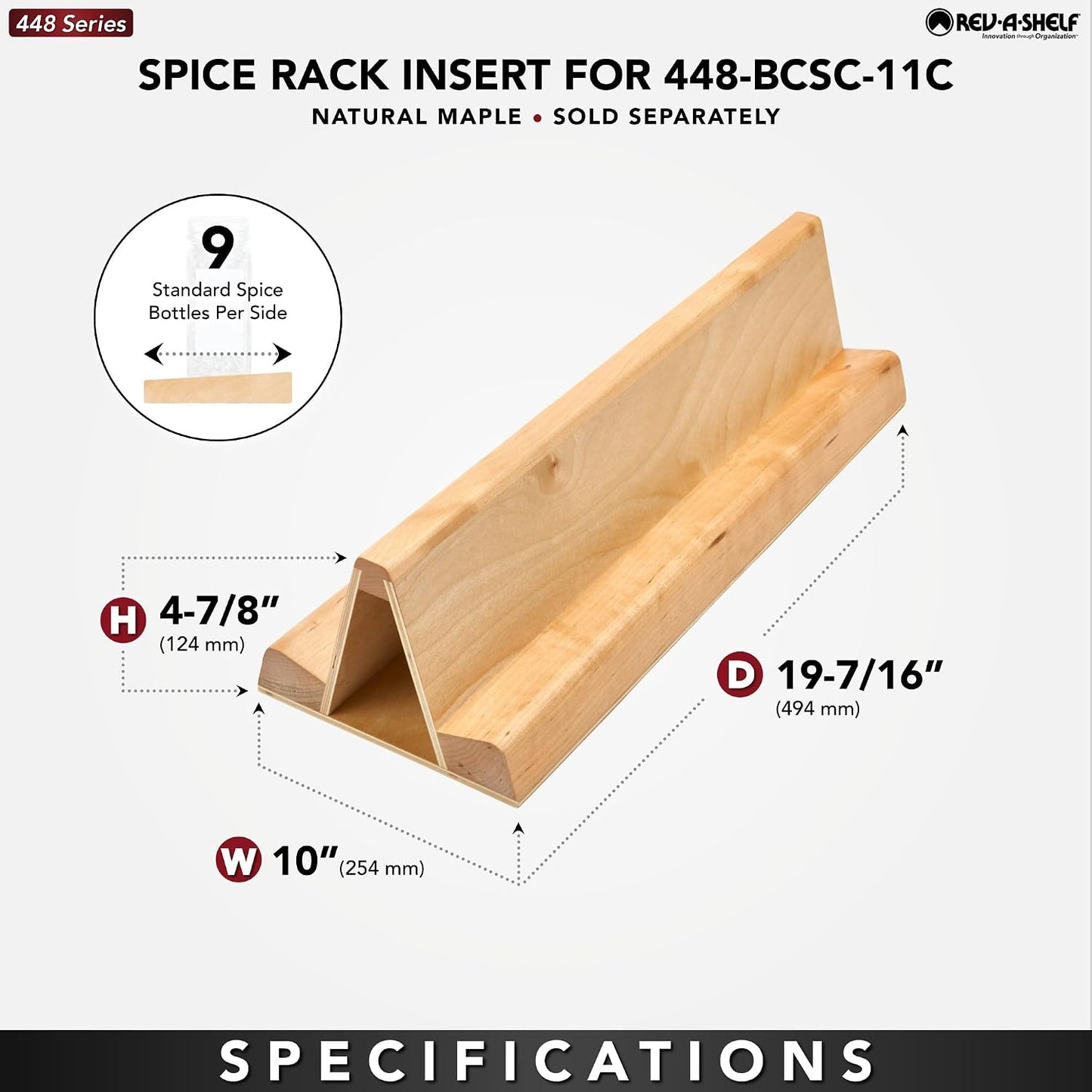Rev-A-Shelf Wood Spice Insert Accessory for 448 Series Organizer w/Soft-Close