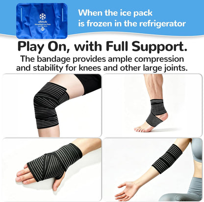 WrapRight Large Ice Pack for Injuries Reusable with Bandage for Knee | Hands-free Cold Therapy, 10"×16" L-Size for Ankle, Leg, Shoulder, Back, Flexible Gel, Dual-sided for Sensitive Skin