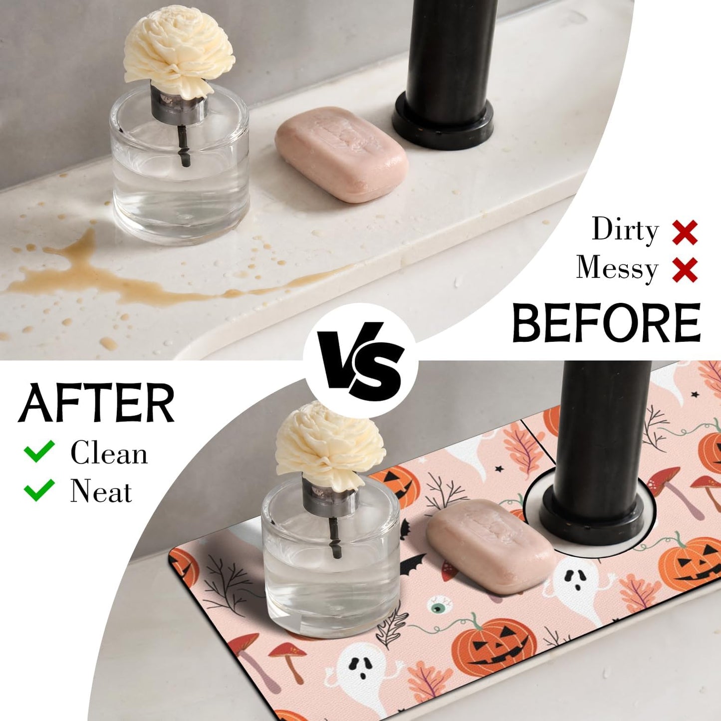 Light Brown White Checkered Kitchen Sink Splash Guard Faucet Mat,Faucet Non-Slip Absorbent Mat,Farmhouse Sink Splash Guard Behind Faucet for Kitchen Bathroom, 15"x5.5"