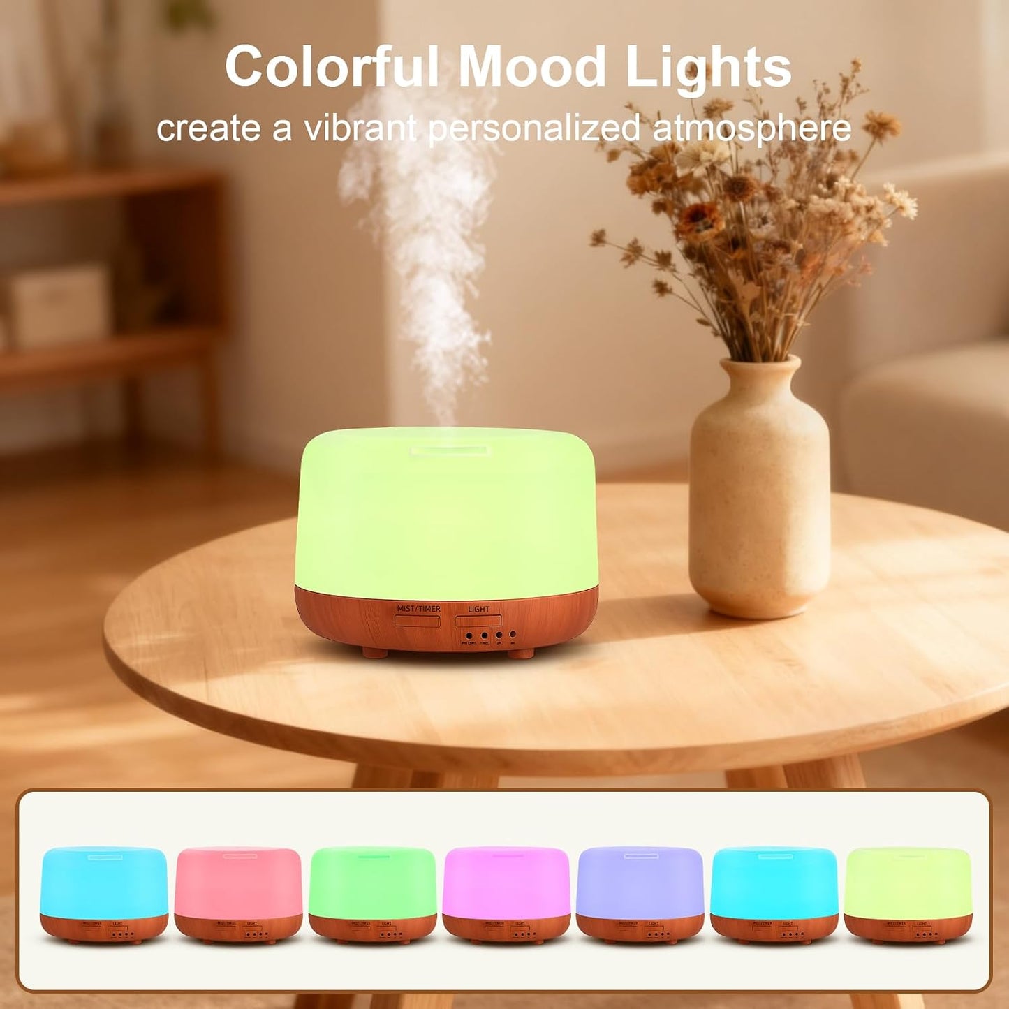 300ML Essential Oil Diffuser, Remote Control Ultrasonic Aromatherapy Oil Diffusers Cool Mist Humidifier, Waterless Auto-Off and 7 LED Light Colors for Bedroom, Yoga, SPA, Baby