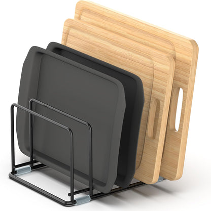 Cutting Board Organizer, Kitchen Cabinet Organizer | Divided Rack with 5 Slots for Baking Trays - Cookie sheet Organizer, Baking Sheets Holder [2-Pack], Large