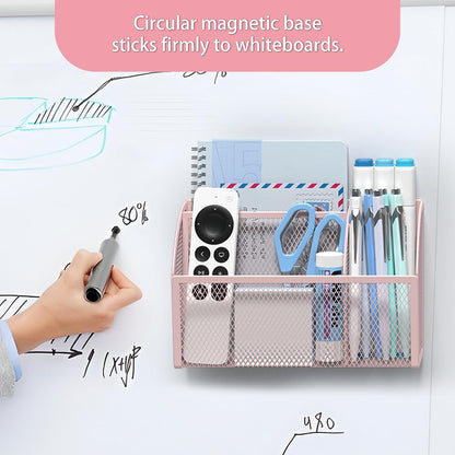 YINGHUA 3 Compartment Magnetic Metal Mesh Pen Holder, Black Desk Caddy | Perfect magnetic organizer for locker, whiteboard, refrigerator, or office. Easily holds pens and accessories