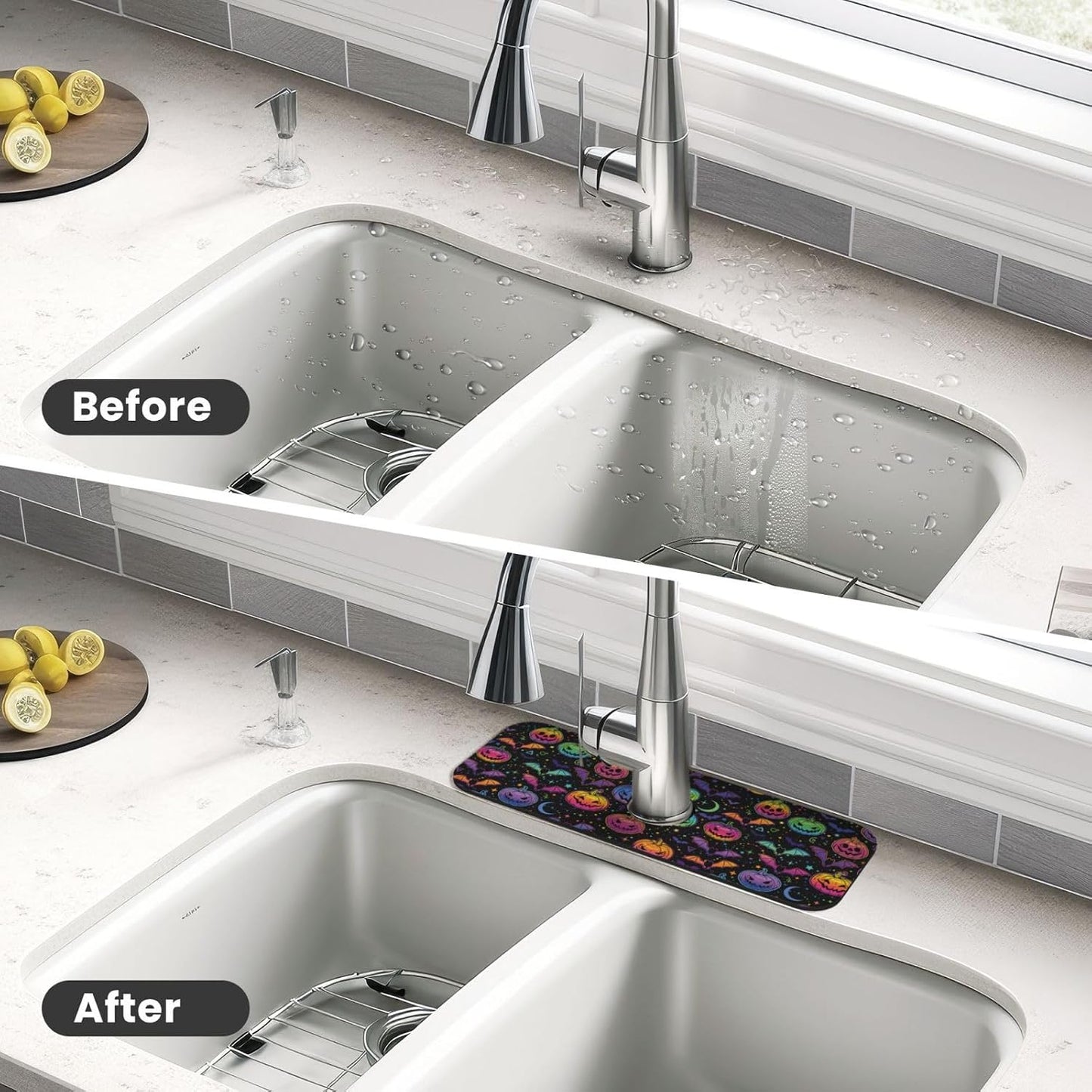 Wildflowers Floral Flower Kitchen Sink Splash Guard Faucet Mat Super Absorbent Fast Drying Mat Sink Gadgets-Fast Drying Pad Sink Mat For Kitchen Bathroom (15" X 5.5" )