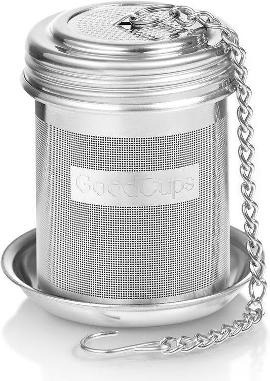 Stainless Steel Tea Infuser for Loose Leaf Tea, Small (1.5” Diameter x 2.2” Height) – Extra Fine Mesh Strainer with Chain Hook & Lid, Reusable Tea Steeper for Mugs, Cups & Teapots