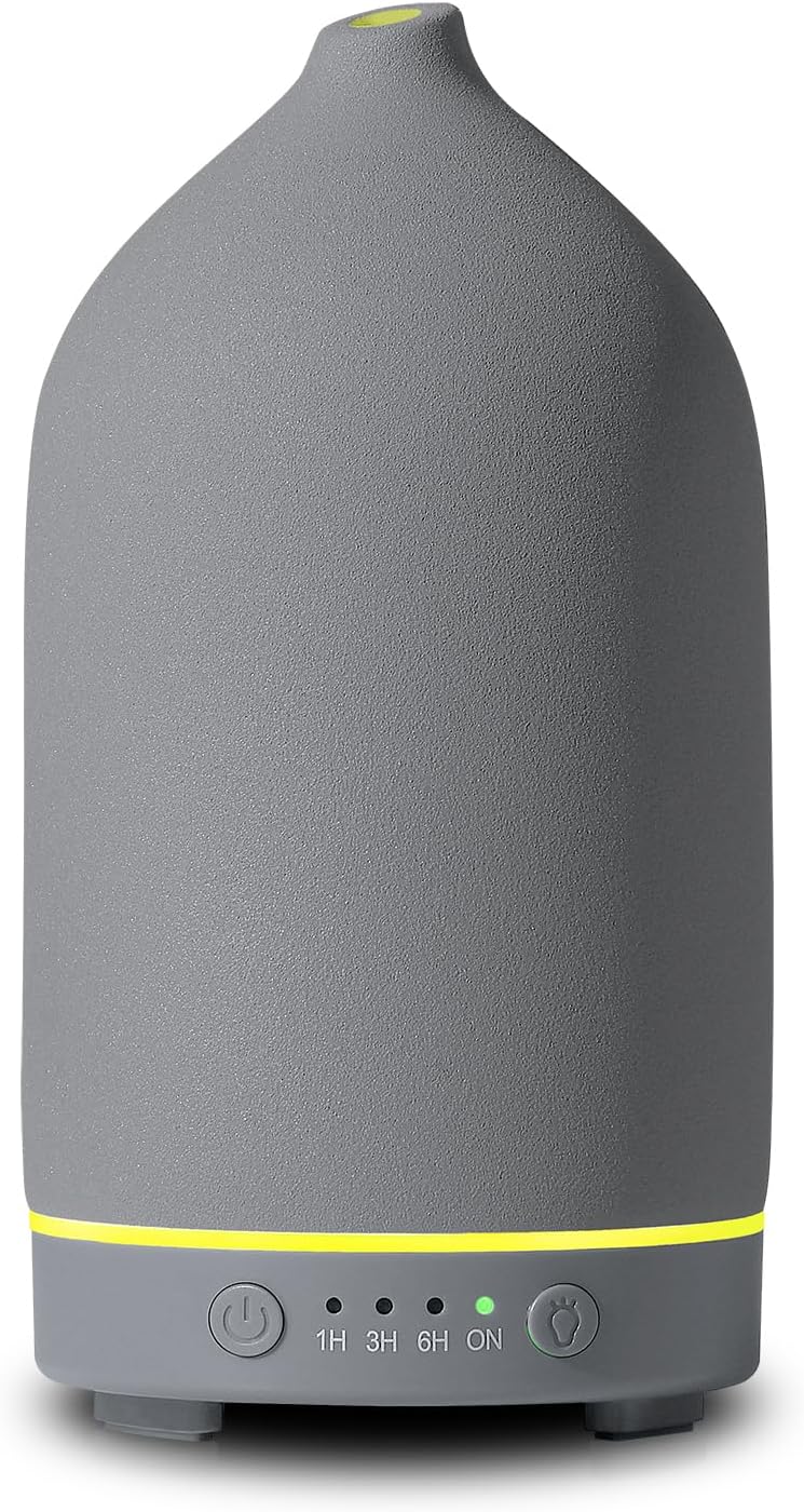 Gooamp 200ML Ceramic Essential Oil Diffuser for Home - Ultrasonic Aromatherapy Diffuser Humidifier with 7 Color LED Lights, Auto Shut-Off, 3 Timers for Bedroom, Office, Yoga, Black
