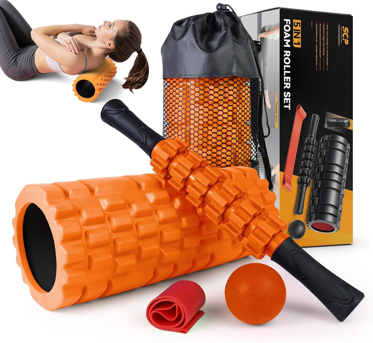 SUBCULTUREPICK 5 in1 Foam Roller Set, Trigger Point Foam Roller Deep Tissue