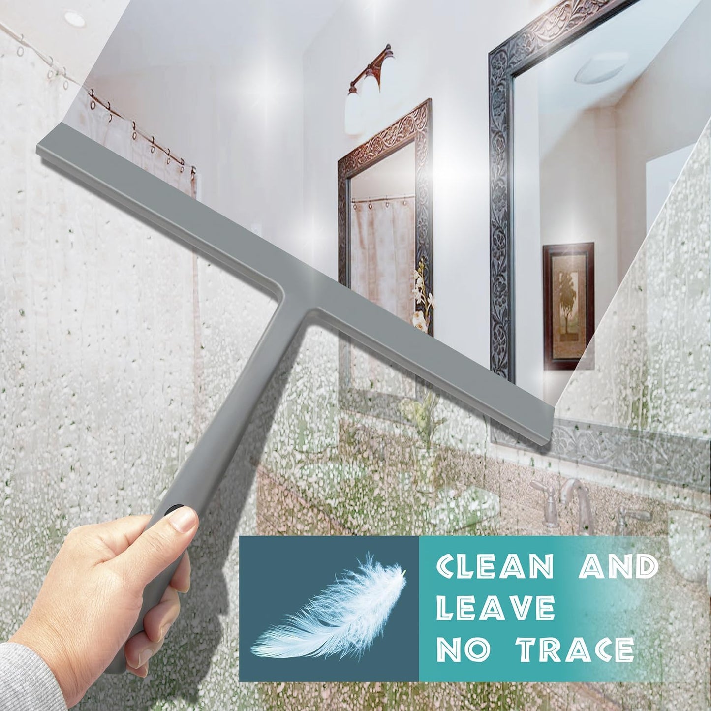 12 Inch Silicone Shower Squeegee for Glass Doors with Microfiber Cloth & Hook, Streak-Free Window Cleaner for Bathroom Mirror Tile Car, No-Scratch Squeegee with Rustproof Metal Core (Black)