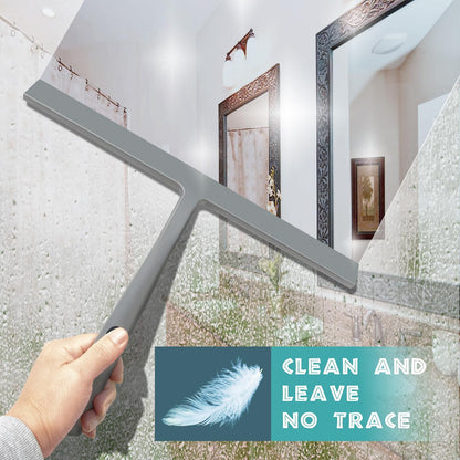 12 Inch Silicone Shower Squeegee for Glass Doors with Microfiber Cloth & Hook, Streak-Free Window Cleaner for Bathroom Mirror Tile Car, No-Scratch Squeegee with Rustproof Metal Core (Black)