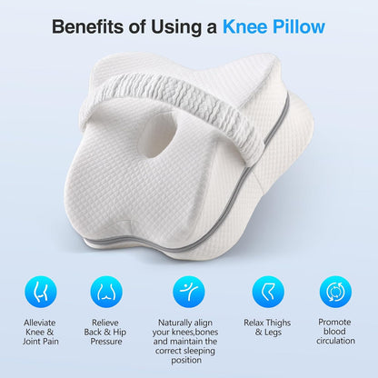 Knee Pillow for Side Sleepers, Memory Foam Leg Pillow for Side Sleeping with Strap, Alignment Pillows Between Legs for Sciatica, Back & Hip Pain Relief (Grey)