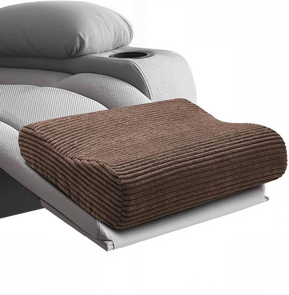 B Shape Corduroy Recliner Foot Pillow, Foam Extra Large Foot Rest Cushion with Adjustable Straps, Suitable for Bed Chair Sofa Headrest Back Lumbar Leg Support Pillow (Light Brown)