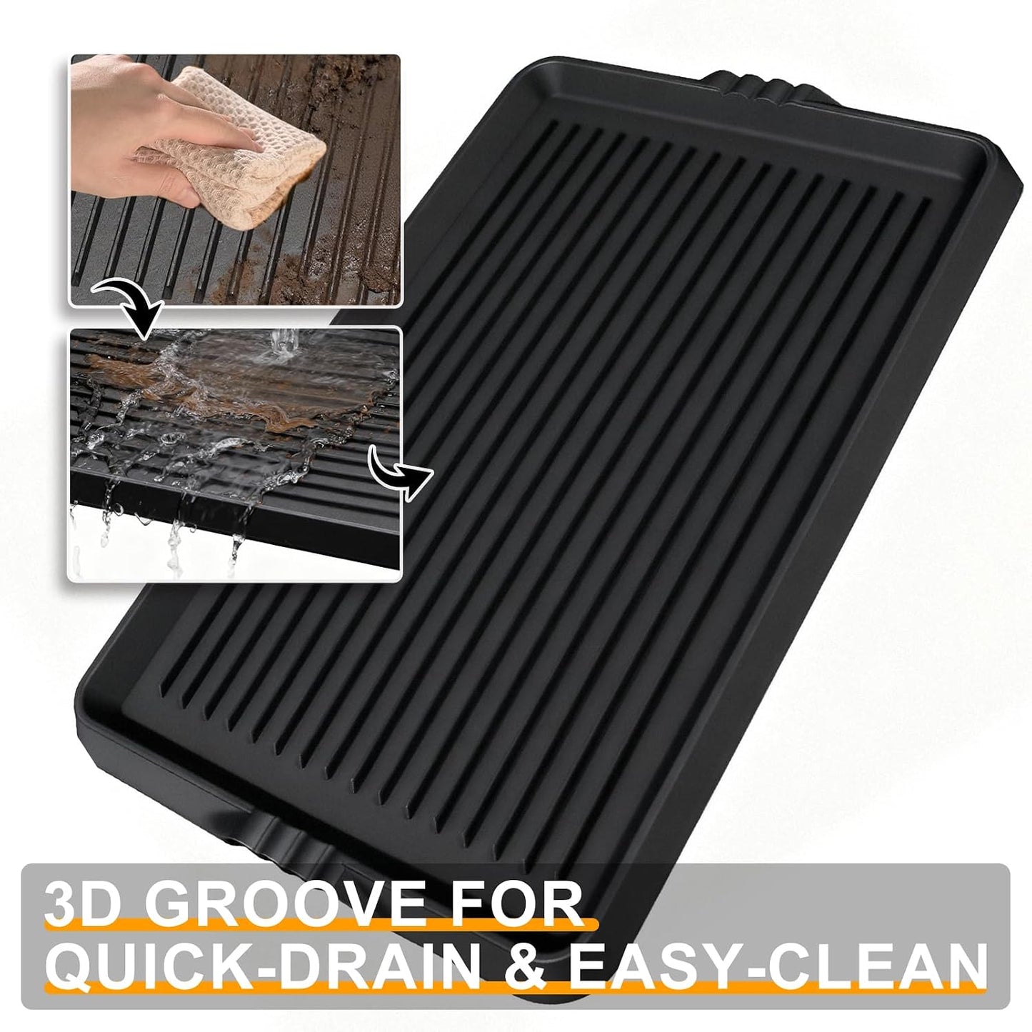 BEHERO Boot Tray Shoe Mat, Rubber Shoe Matt Tray Indoor/Outdoor Use, 16" x27.5" Shoe Cleaning Mat Non-Slip with Raised Edge for Entryways, Decks, and Patios (Black)