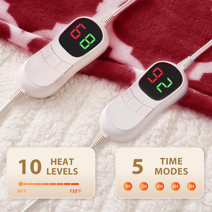 Homemate Heated Blanket Electric Throw - 50“x60“ Heating Blanket with 10 Fast Heat Levels 8 Hours Auto Off Soft Cozy Flannel Over-Heated Protection ETL Certification Keep Warming in Home | Throw with 10 Fast Heat Levels 8 Hours Auto Off Over-Heated