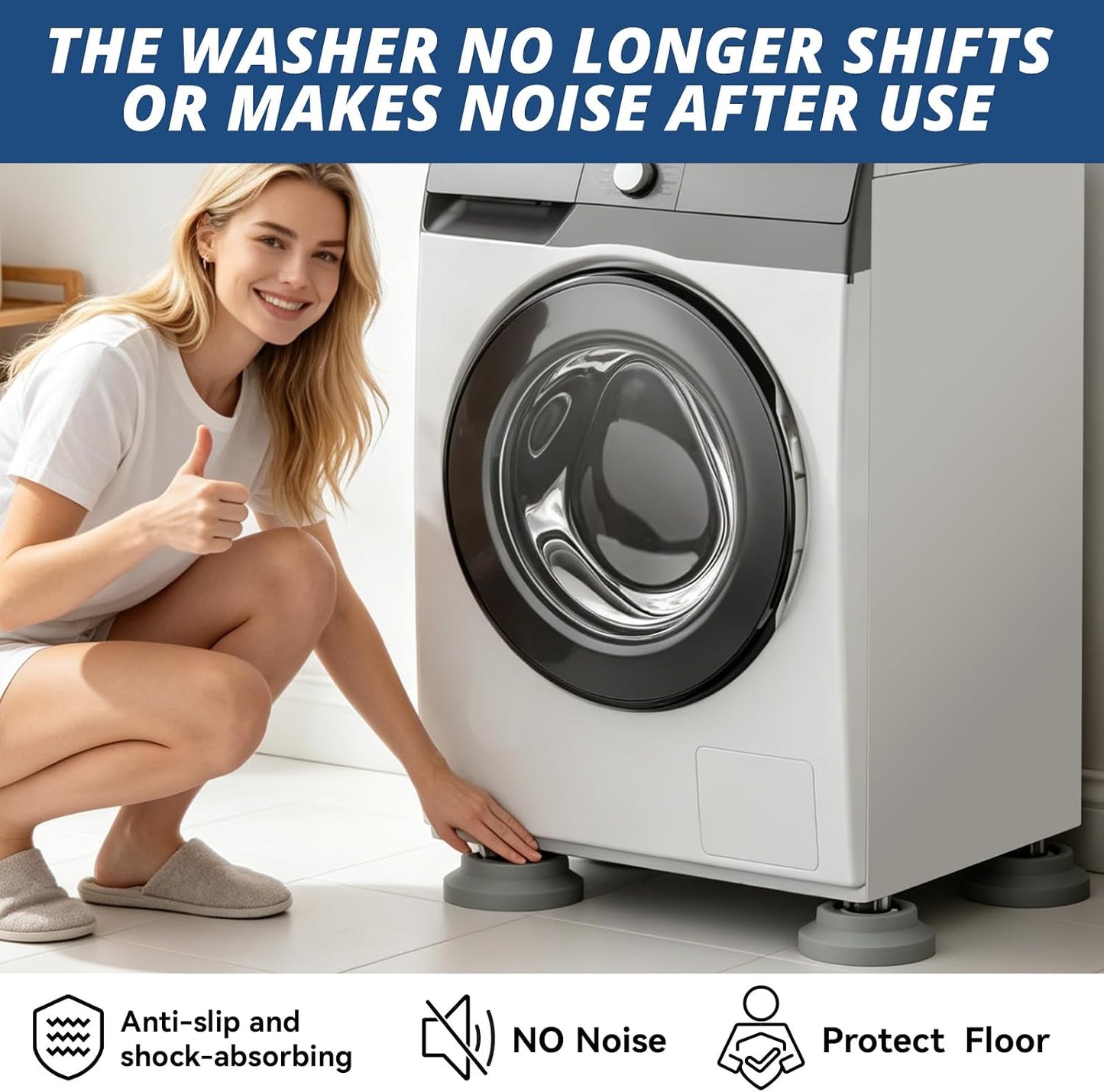 Anti Vibration Pads for Washing Machine with Powerful Sucker, Anti Vibration Pads Vibration Absorber,Washer and Dryer Stand,Stops Washer Dryer Prevents Noise, Washing Machine Stand |Grey, 4pcs|