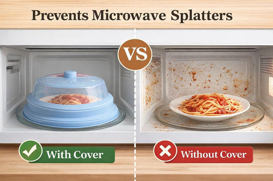 Qvin Silicone Microwave Cover for food, BPA-Free Collapsible Microwave Splatter Cover with Vents & Handle, Dishwasher Safe, 9.5 inch Reusable Vented Microwave Food Cover, Dishwasher Safe (Blue)