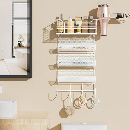 3 Tier Hair Tool Organizer Wall Mount, curling iron holder Basket, Black | Metal Mesh, Hair Dryer Holder, Bathroom Hair Styling Tool Organizer, Blow Dryer Holder, Hair Straightener Organizer