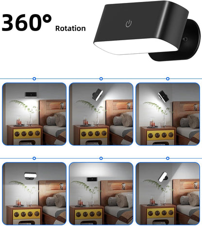 Battery Operated Wall Sconce Set of 2, Rechargeable LED Wall Mounted Light with Remote Control, Stick On Magnetic Wall Lights for Bedroom, 3 Modes Dimmable Bedside Reading Wall Lamps for Bedroom | Rechargeable Wall Lights, 3 Lighting Modes, Easy Stick-on