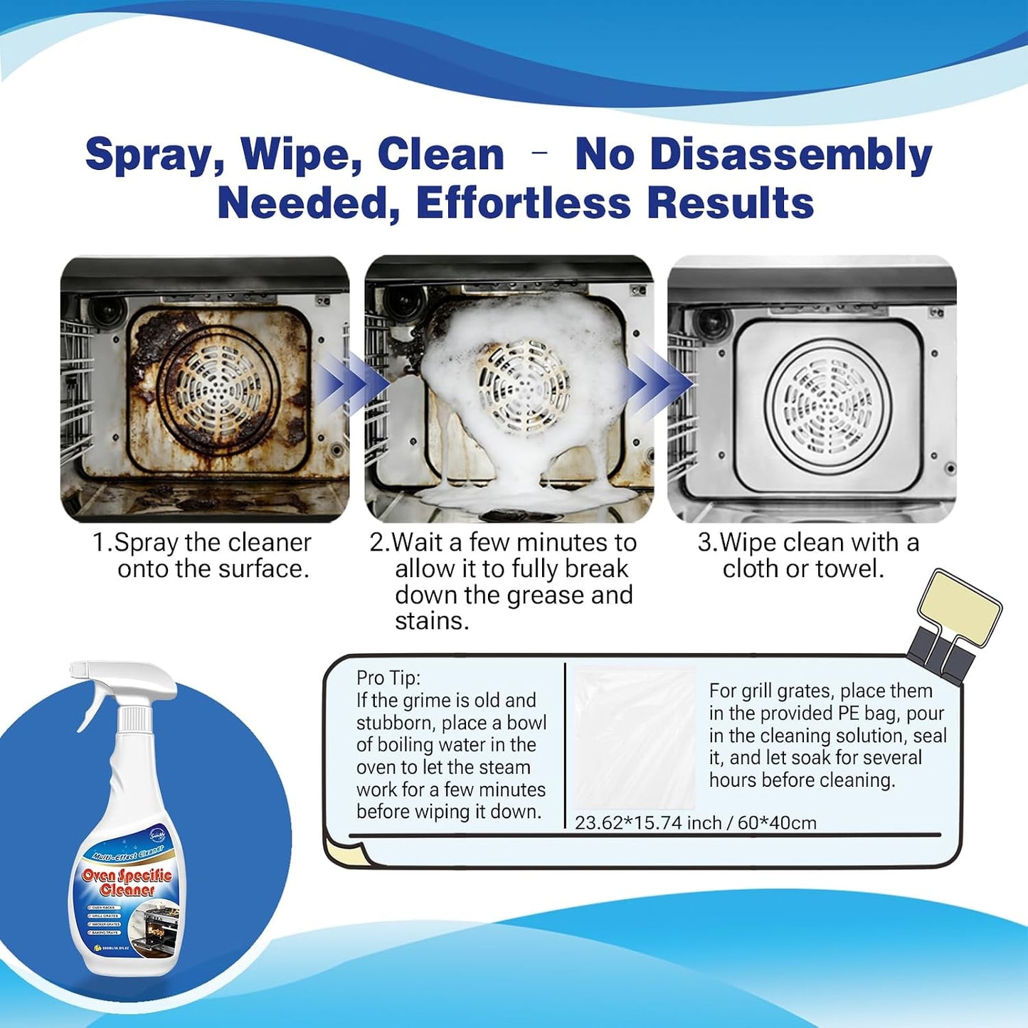 Snowlily Oven Rack & Grill Cleaner Spray, 16.9 Fl Oz, Multi-Purpose Heavy Duty Degreaser, Eliminates Thick Grease & Build-Up, Lemon Scent