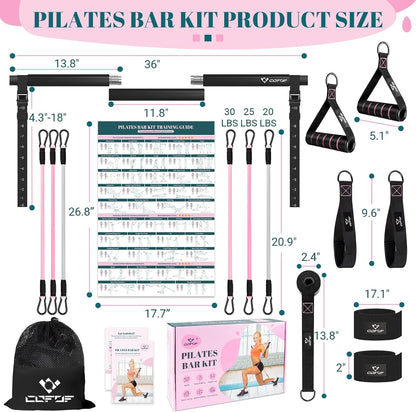 Pilates Bar Kit with Resistance Bands, Multifunctional Yoga Pilates Kit | Heavy-Duty Metal Adjustment Buckle, Portable Home Gym Pilates Resistance Bar Kit for Women Full Body Workouts
