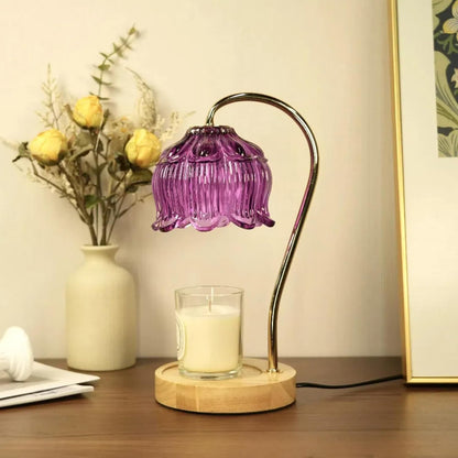SupBri Candle Warmer Lamp with Timer & 4Bulbs, Pink Flower Glass Shdae