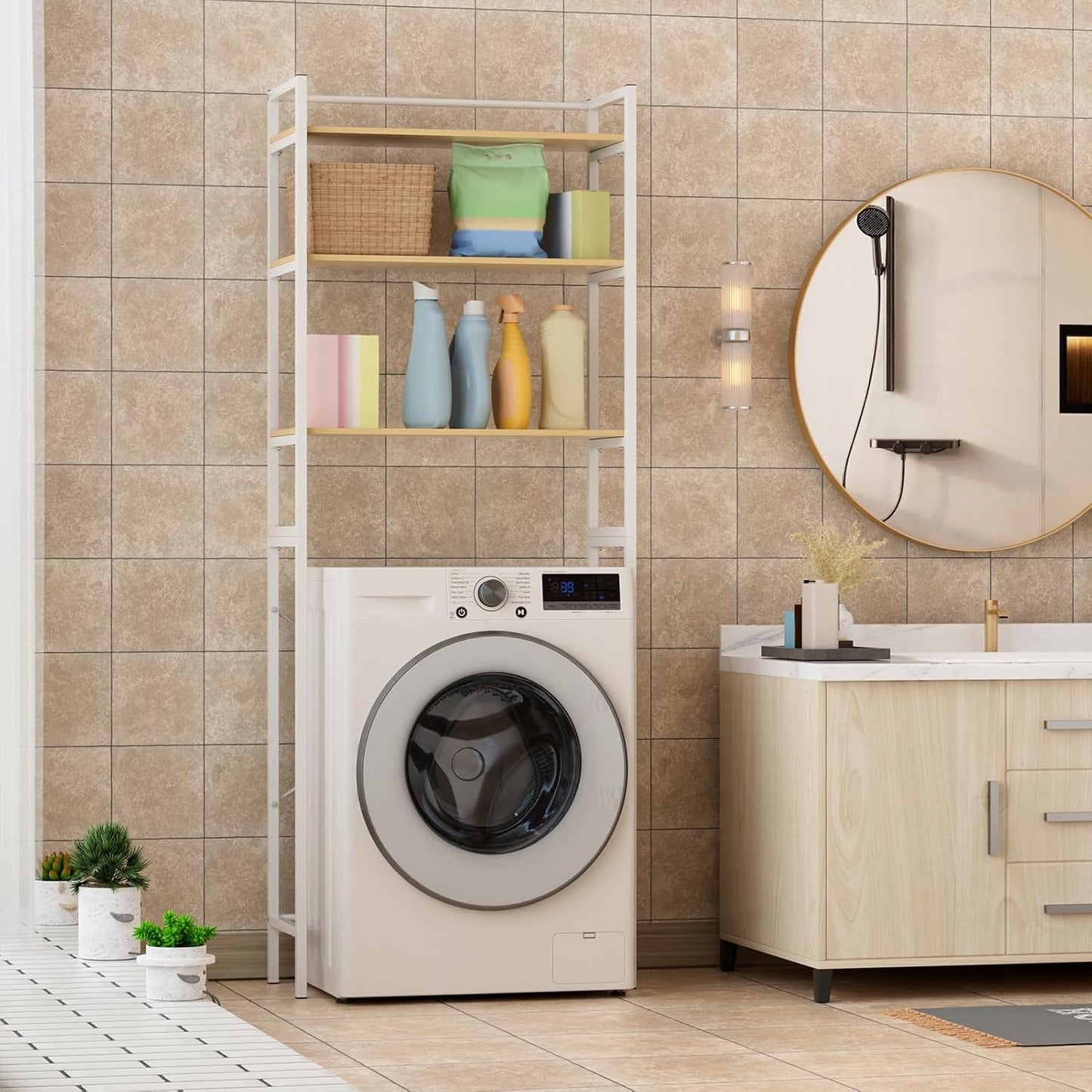 Over Washer and Dryer Storage Shelves for Washer Dryer Countertop, Laundry Room Storage Organizer, Over the Toilet Shelf Suit Washing Machine Width Within 25.59", Hold 50lbs 【Ship from US】