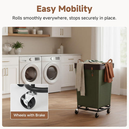 StorageWorks 160L Laundry Basket with Wheels, Rolling Hampers for Clothing | Beige Laundry Basket with Wheels, Metal Frame & Handles, Rolling Hamper for Bedroom, Bathroom, Dorm, Hotel