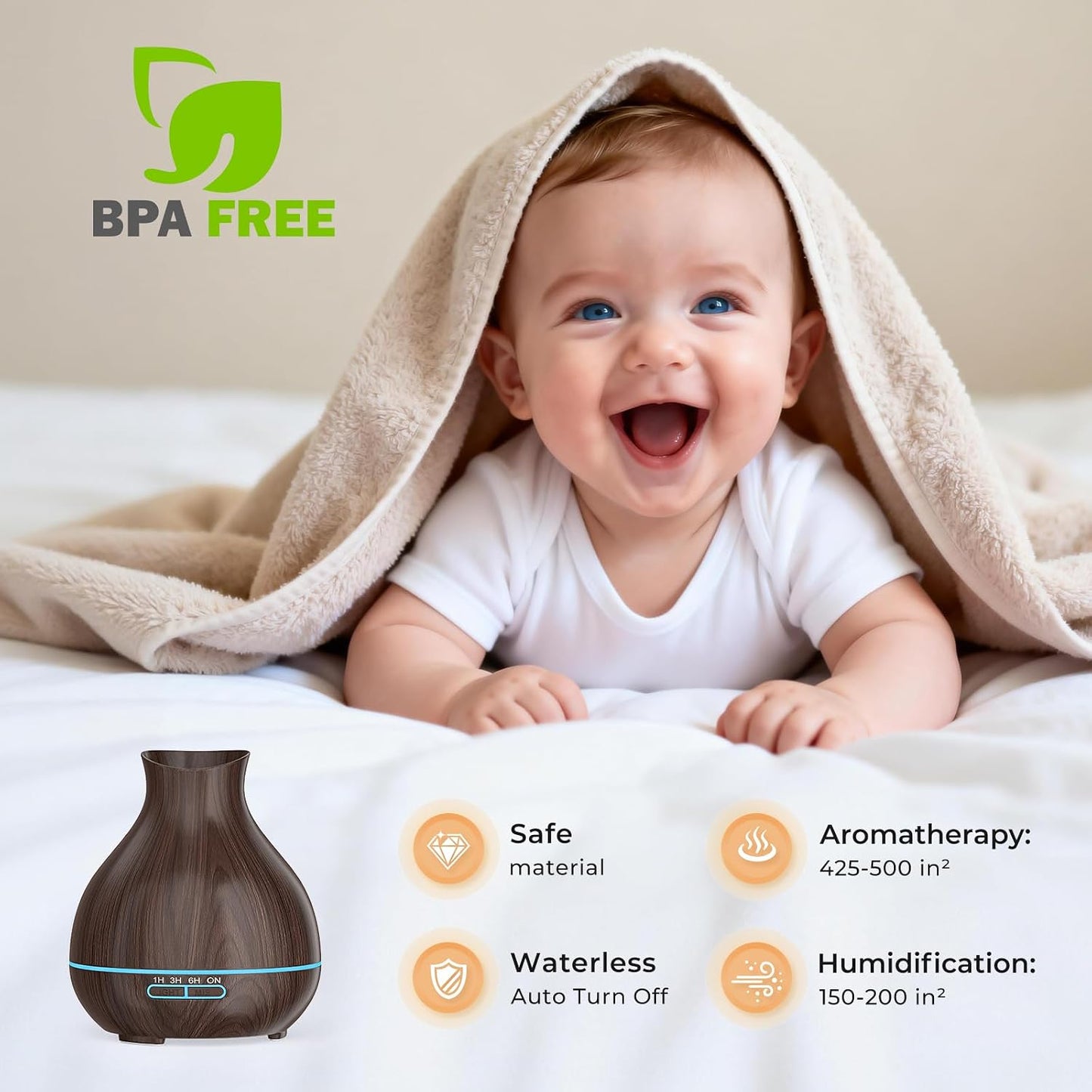 Aromatherapy Essential Oil Diffuser, 550ml Ultrasonic Fragrant Oil Large Room Humidifier, Diffusers for Home with Timer and Waterless Auto-Off, 7 Color LED Lights,Cool Mist Humidifiers