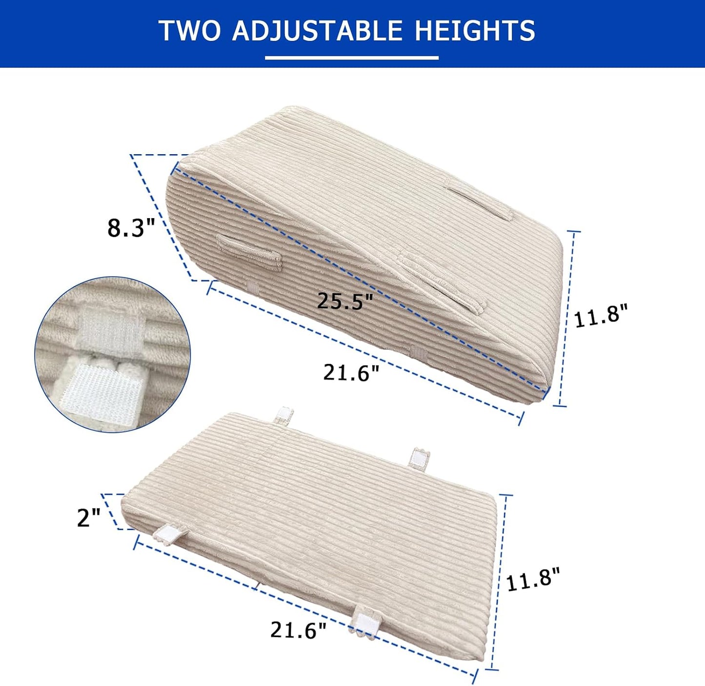Adjustable Height Leg Elevation Pillow for After Surgery | Leg Wedge Pillow with High-density Foam & Beige Corduroy Cover, Single Knee Elevation Pillow for Swelling Relief & Sleep
