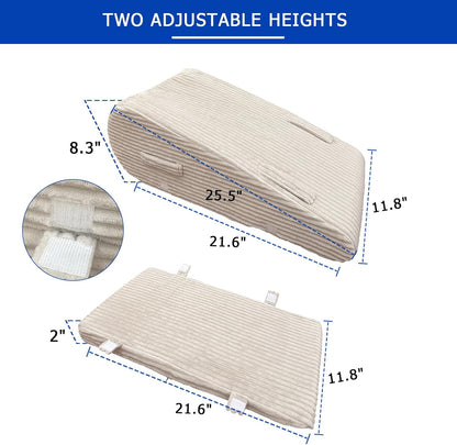 Adjustable Height Leg Elevation Pillow for After Surgery | Leg Wedge Pillow with High-density Foam & Beige Corduroy Cover, Single Knee Elevation Pillow for Swelling Relief & Sleep