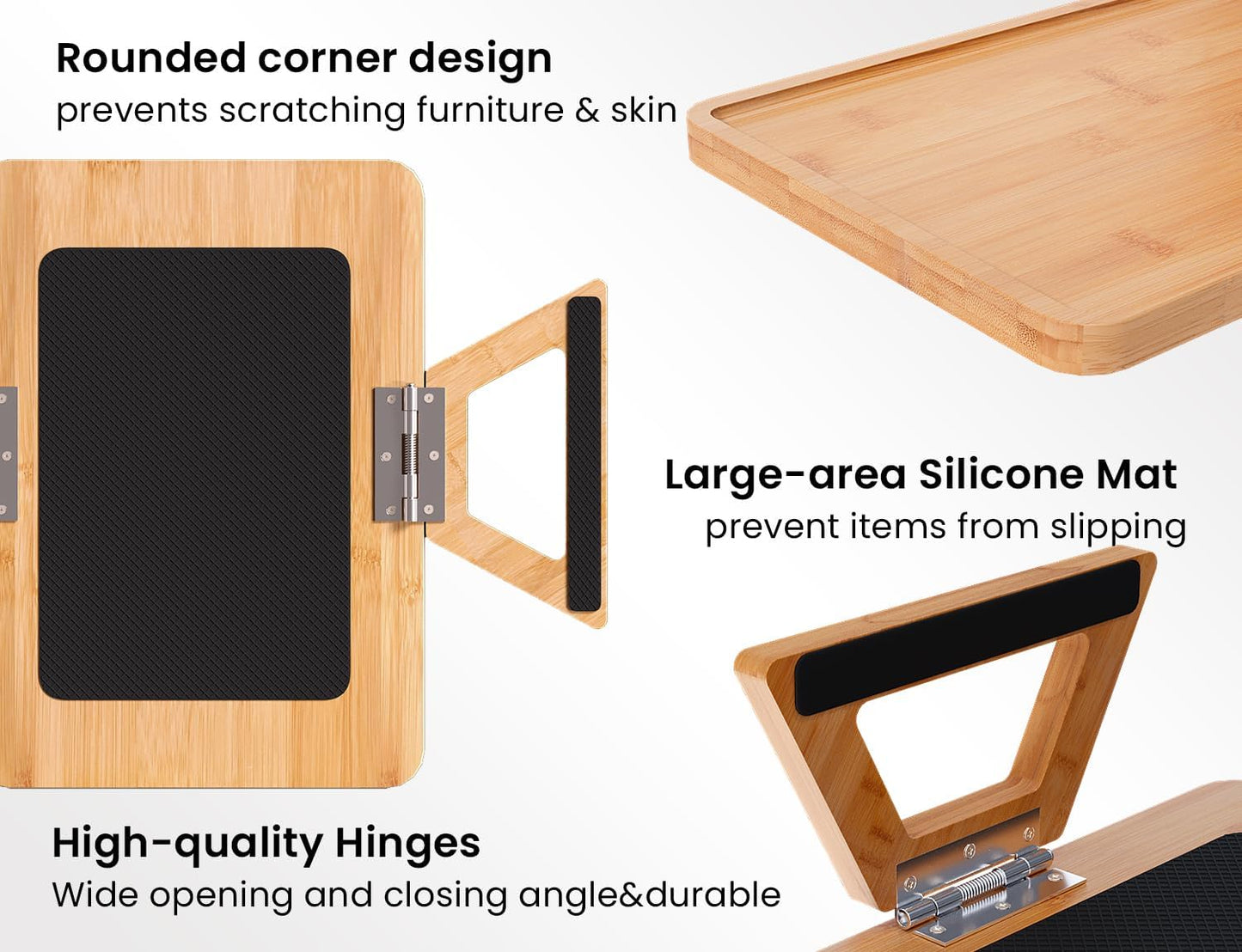 2 Pack Bamboo Couch Arm Tray,Folding Sofa Armrest Table（Natural） | Clip-On Couch Desk,Foldable, high load-bearing, Non-slip, no assembly，easy to wipe clean，Natural bamboo,Gift box